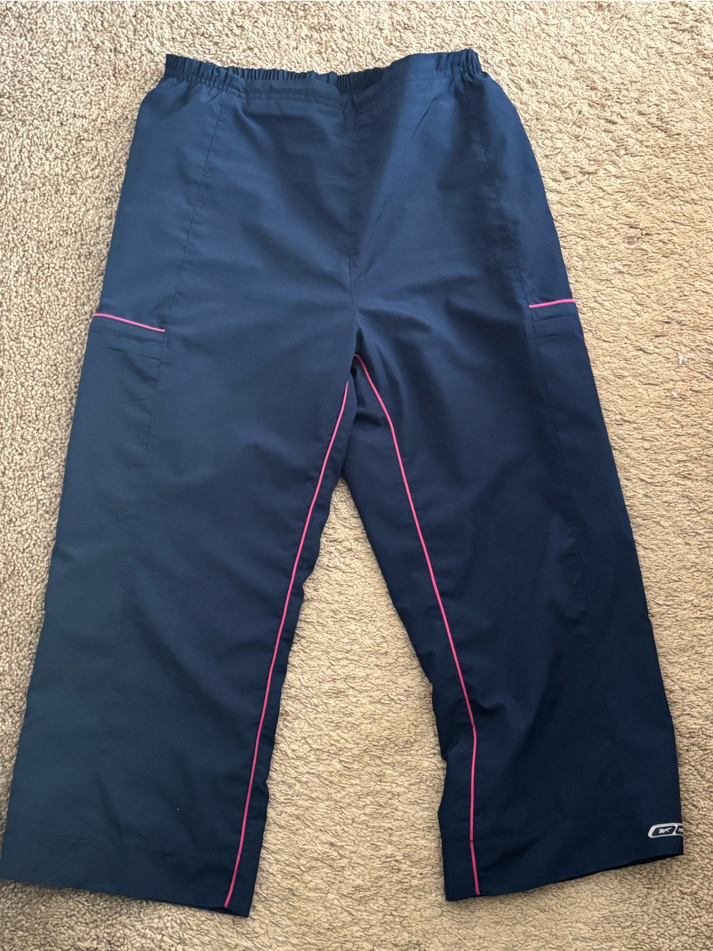 Vintage 2000’s Reebok Navy Capri Track Pants with White Logo Embroidery